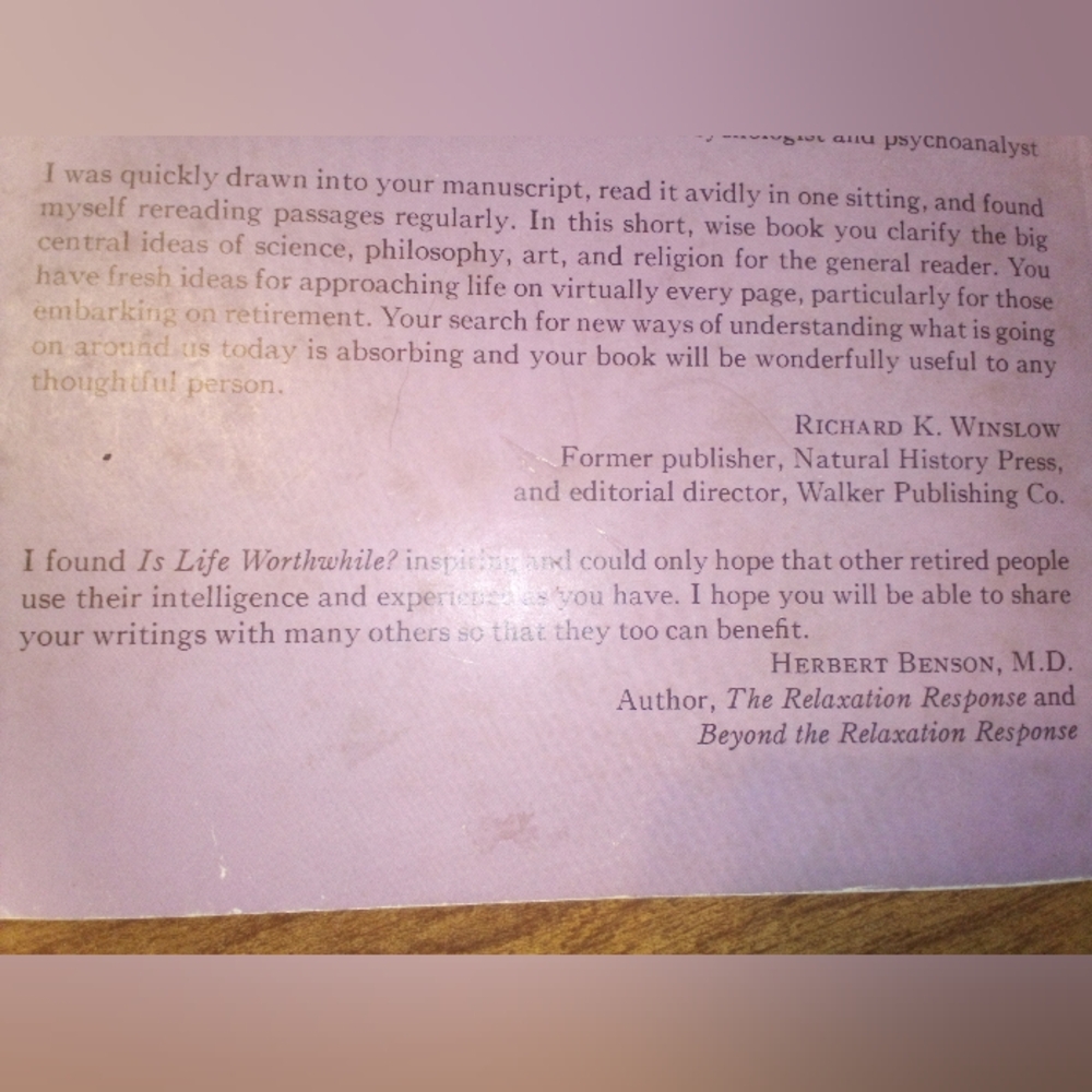 Is Life Worthwhile One Man's Search For Meaning In Today's World Wentworth Brown - Picture 4 of 7